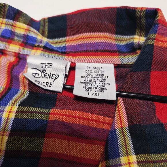 The Disney Store Sleep Wear Top Women’s L/XL Red Buttons Plaid Mickey Mouse VTG - Picture 3 of 8